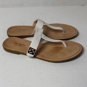KATE SPADE Women's Castile White Leather Tan Sole‎ Thong Toe Sandals Size 8.5